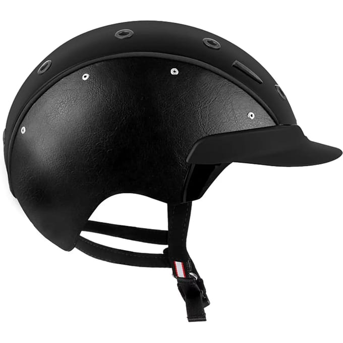 Paardrijhelm van leer aan de zijkant en van suede in het midden Casco Master 6