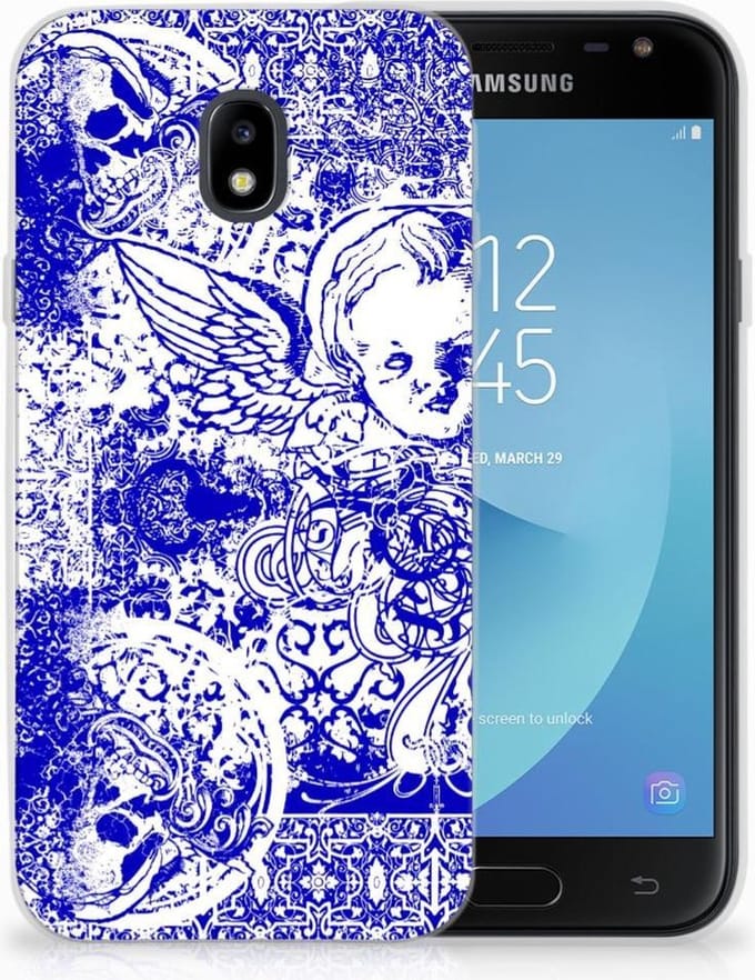 Back Cover voor Silicone Back Case Samsung Galaxy J3 2017 Angel Skull Blauw