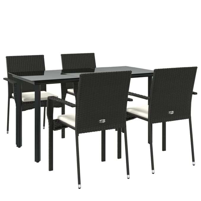 vidaXL - 5-delige - Tuinset - met - kussens - poly - rattan - zwart