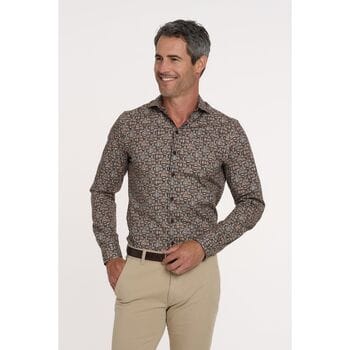 R2 Overhemd Print Bruin - Maat 46 - Heren - Overhemden Casual