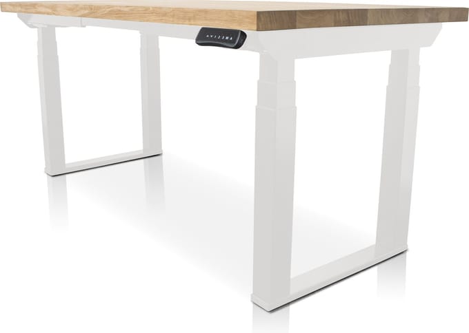 Zit-sta bureau met massief eiken blad 140 x 80 cm - MRC PRO Solid NEN-EN 527 - elektrisch verstelbaar - frame wit - 125 cm hoog - 200KG draagvermogen