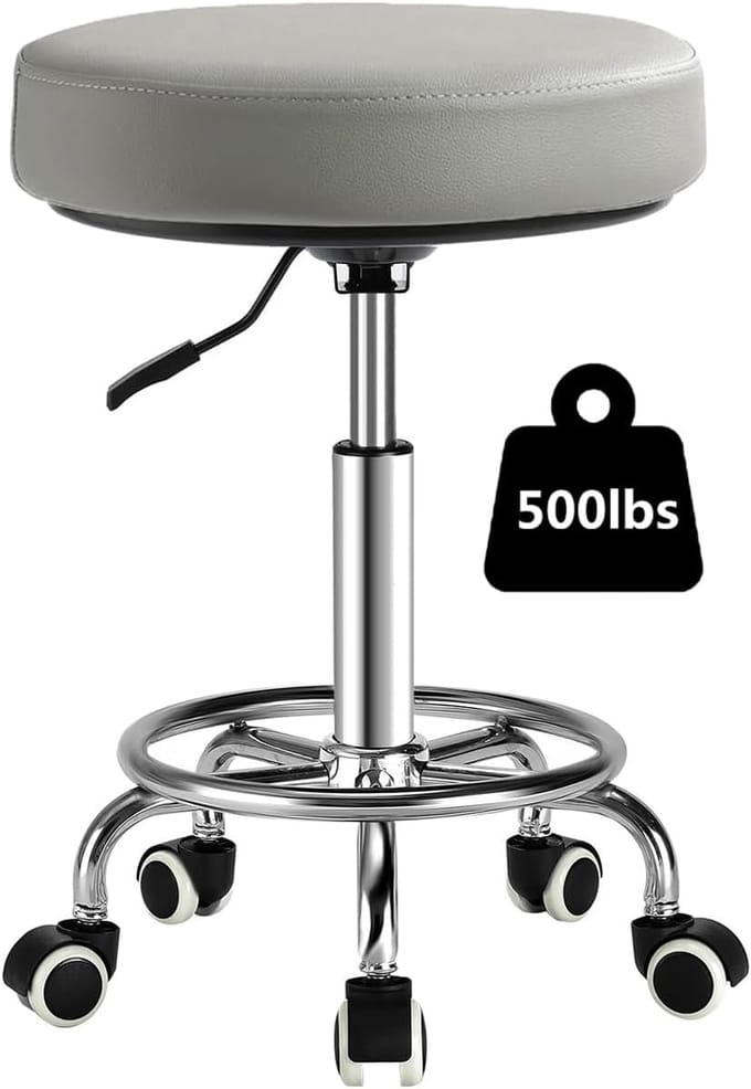Verstelbare Roller Stoel - Kruk met Wielen - Mobiel Zitten - Ergonomische Steun - Compact Formaat - Grijs