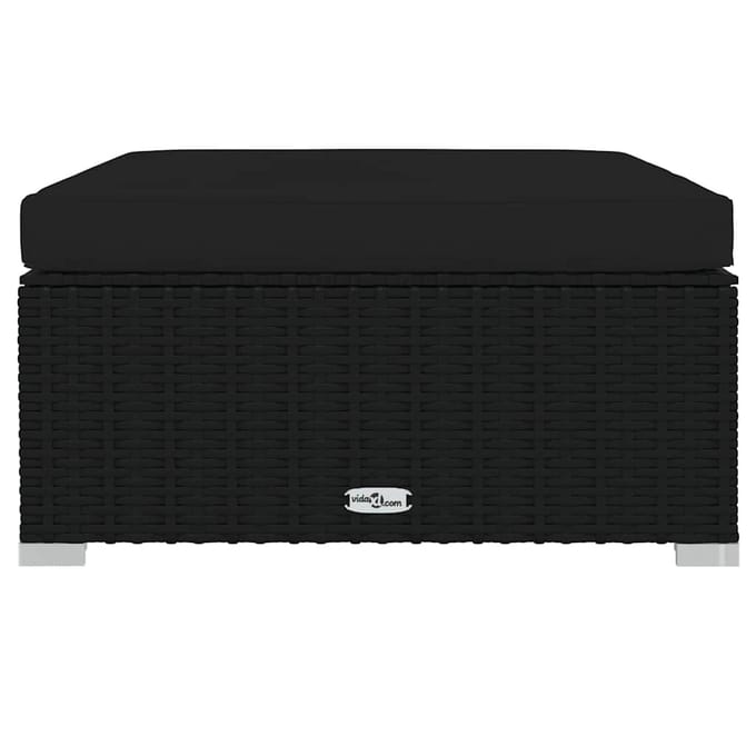 vidaXL - Voetensteun - met - kussen - 70x70x30 - cm - poly - rattan - zwart