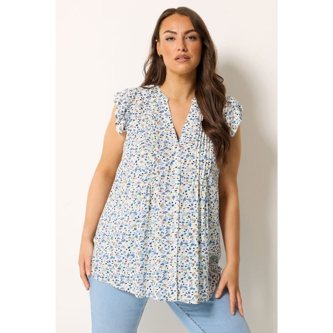 Yours Witblauwe Blouse Met Ruches Aan De Mouwen Size 44