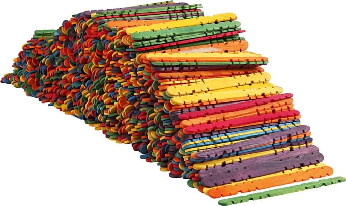 Constructiestokjes, L: 11,4 cm, B: 10 mm, diverse kleuren, 1000 stuk