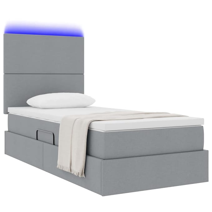 vidaXL - LED - opbergbed - met - matras - Lichtgrijs - 100 - x - 200 - cm - Stof