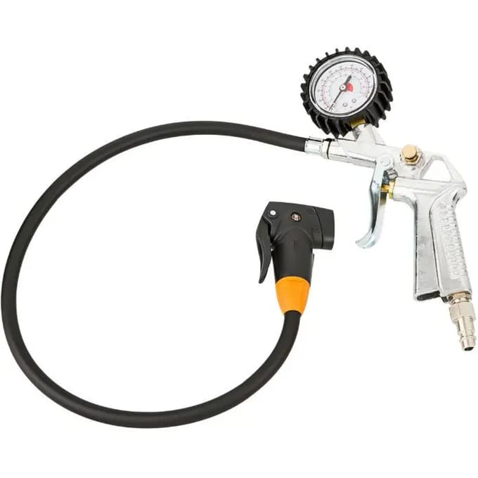 Cyclus Luchtdrukpistool - 1/4" aansluiting - Auto/Schrader/Dunlop - Staal - Zilver/Zwart