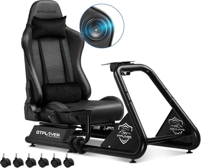 GTPLAYER - Simulator Cockpit - Met Luidsprekers en Stuurwiel Steun - Zwart