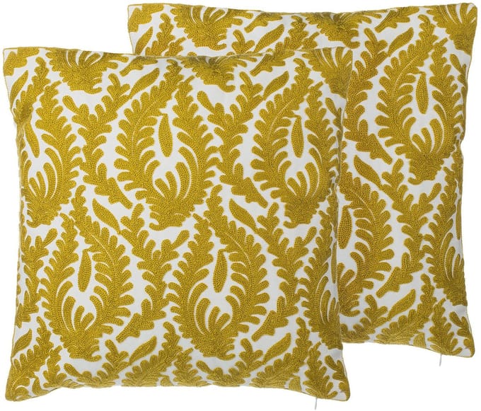 PRIMULA - Sierkussen set van 2 - Mosterdgeel - 45 x 45 cm - Katoen