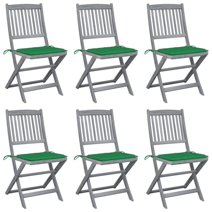 vidaXL - Inklapbare - stoelen - 6 - st - met - kussens - massief - acaciahout