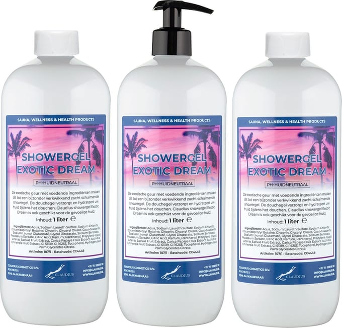 Claudius Douchegel Exotic Dream 1 liter - set van 3 stuks - met gratis pomp - Showergel