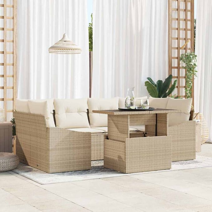 vidaXL - Tuinbank - Set - 7 - st - Beige - en - Crème - poly - rattan