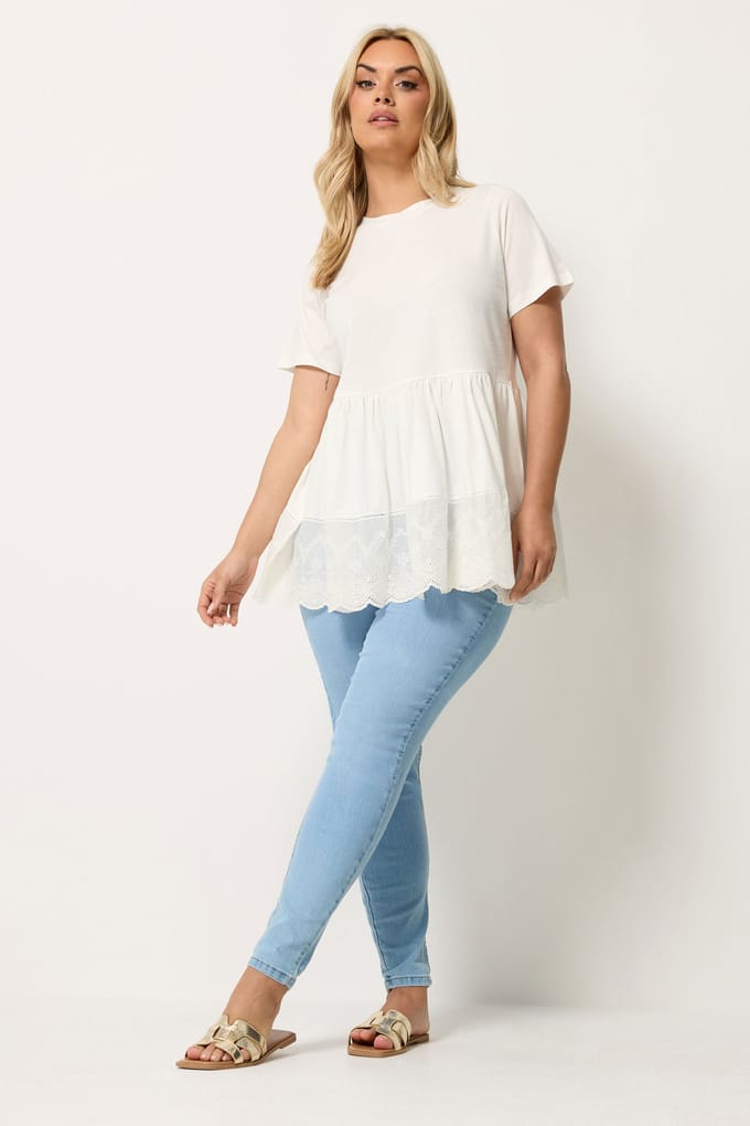 Yours Witte Gelaagde Peplumtop Size 42