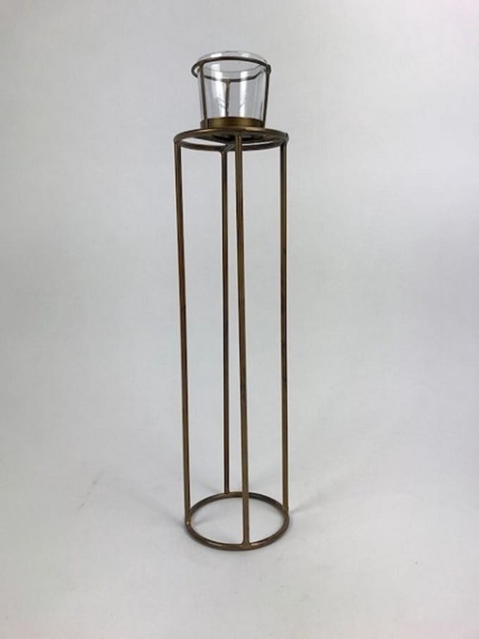 T.Light Holder 10x10x35 cm Clear Glass Blue Gold