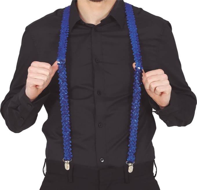 Boland party Carnaval verkleed bretels - pailletten blauw - heren/dames - verkleedkleding accessoires