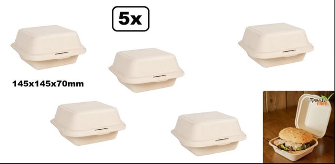 5x Hamburger box bruin next generation - composteerbare afbreekbaar suikerriet hamburger bak food eten milieu