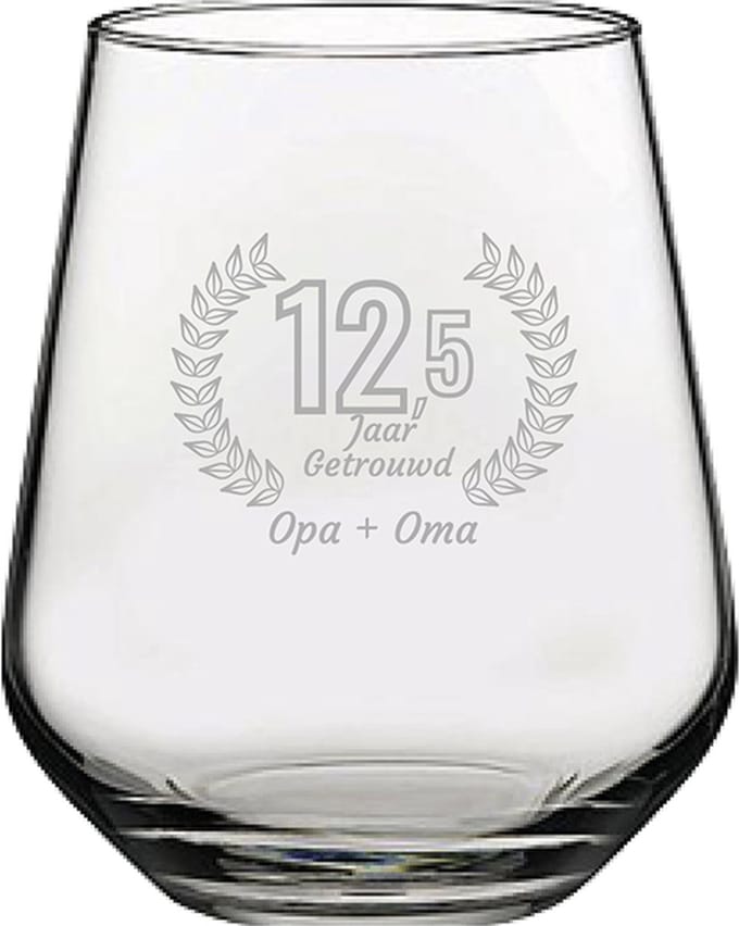 Gegraveerde Drinkglas 42,5cl Opa + Oma 12,5 jaar getrouwd