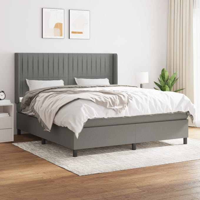 vidaXL - Boxspring - met - matras - stof - donkergrijs - 180x200 - cm