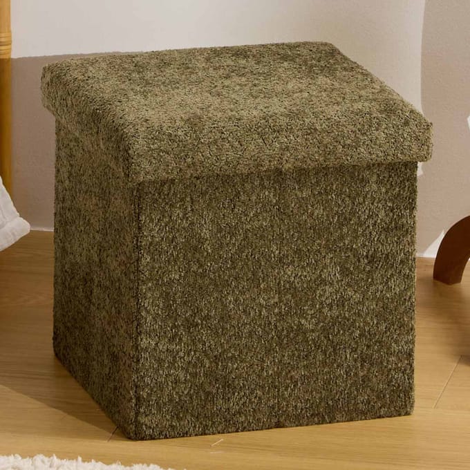 Eazy Living Bouclé Poef + Opbergbox Eden Groen