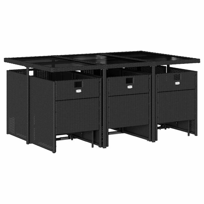 vidaXL - 11-delige - Tuinset - met - kussens - poly - rattan - zwart