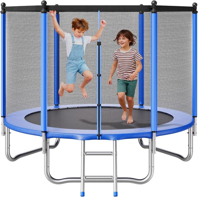 Buitentrampoline - Springkussen rond - Buiten spelen - Veiligheidsnet inclusief - 244 cm - Blauw