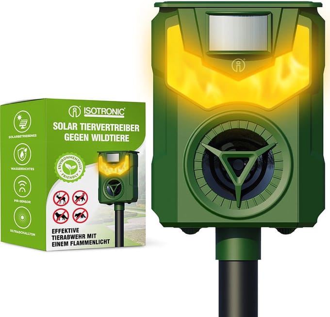 Isotronic Dierenverjager op zonne-energie met vlamlicht