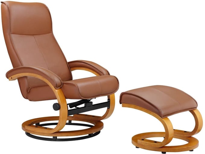 Paris - Relaxfauteuil met hocker in cognac PU (103 x 67 x 85 cm)