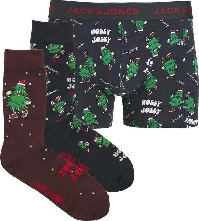 Jack & Jones heren giftbox 3P boxer & sokken jolly xmas tree multi