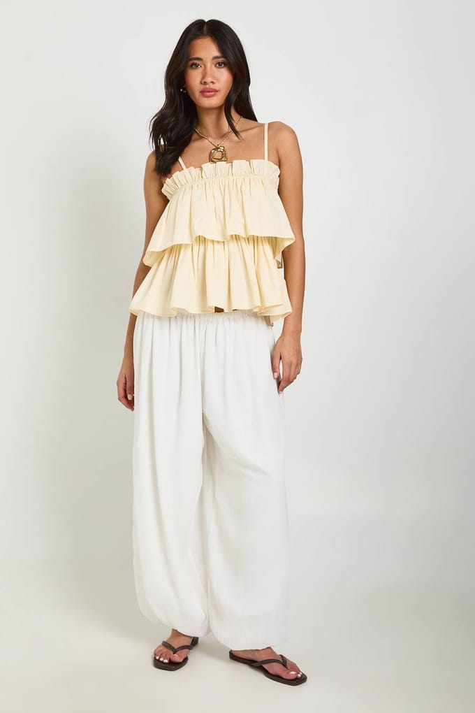 boohoo Dames Gelaagde Cami Top Met Ruches | Citroen | Maat: 44