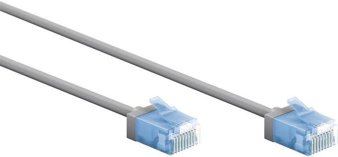 Goobay Ultraflexibele CAT 6a netwerkkabel, grijs, 5 m, slim, U/UTP, extra-korte stekkers, zuiver koperen geleider, LSZH