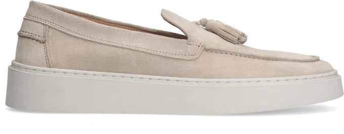 Manfield - Heren - Beige suède loafers met kwastjes - Maat 45