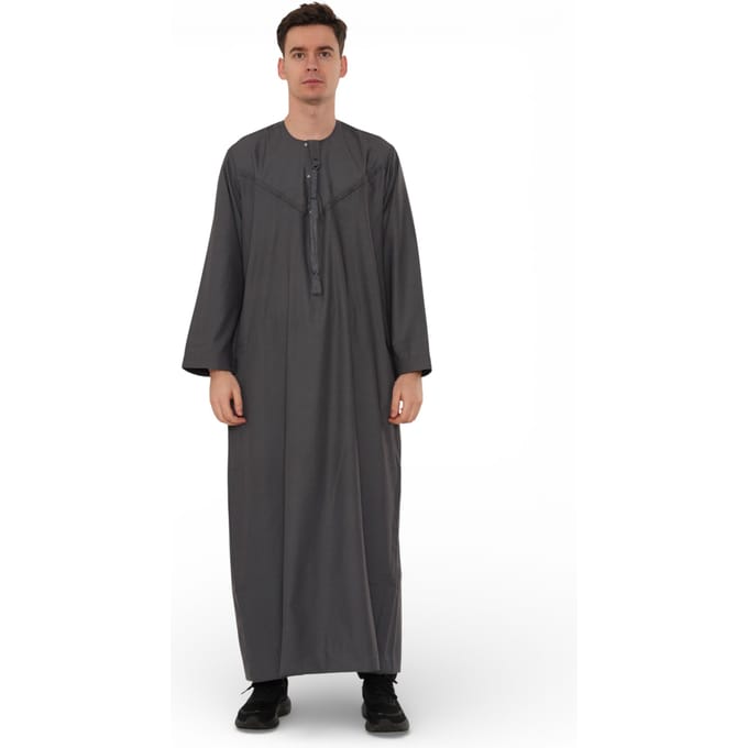Heren Eid Grijze Marokkaanse Jubba Robe Djellaba Ramadan Eid Thobe - HM11