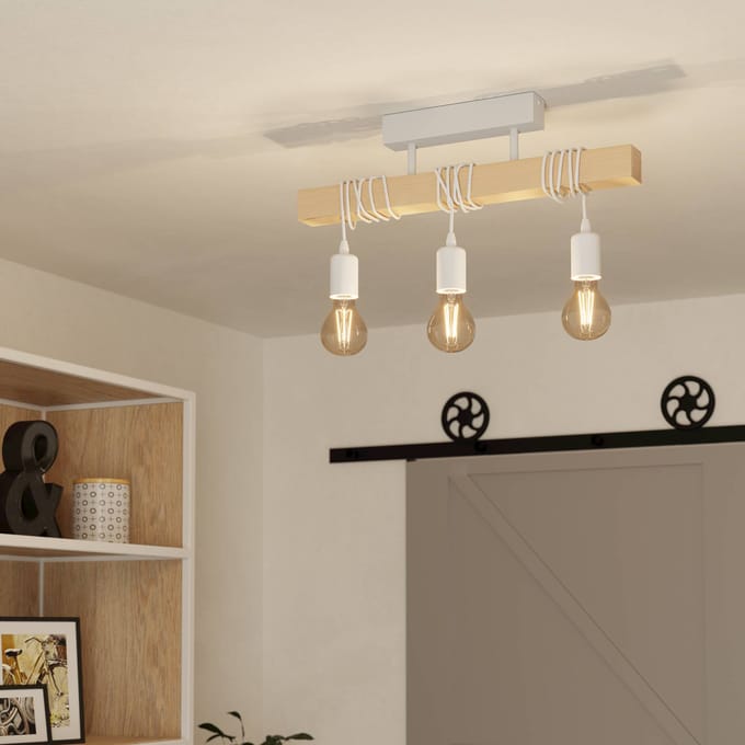 EGLO Plafondlamp Townshend van hout, 3-lamps wit