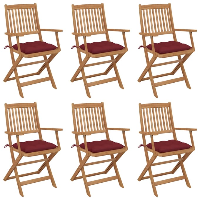 vidaXL - Inklapbare - stoelen - 6 - st - met - kussens - massief - acaciahout