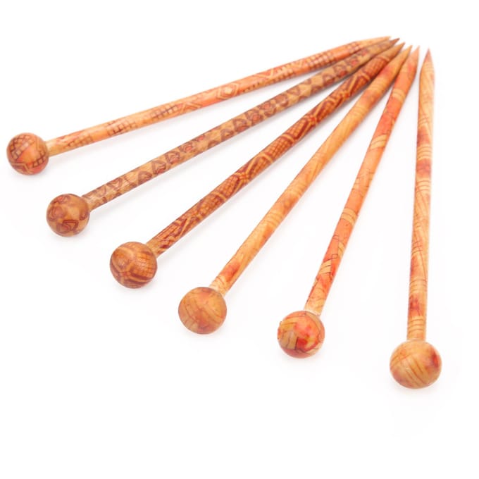 12 Stuks Haarstok DIY Retro Bedrukt Houten Folkstijl Elegant Temperamentvol Dames Decoraties brown