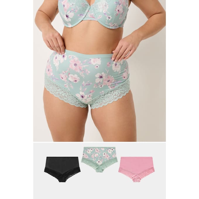 Yours 3 Pack Roze En Groene Kanten Slips Met Volledige Dekking Size 46-48