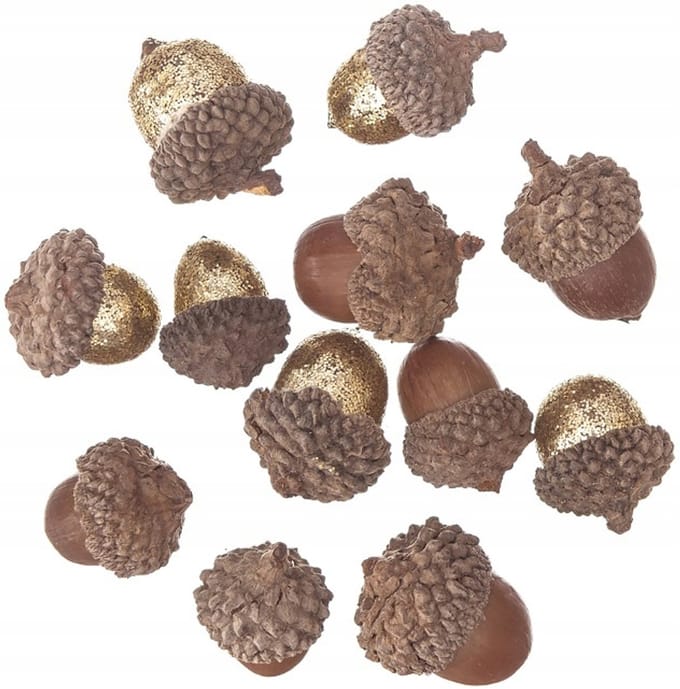Glittereikels en natuurlijke decoraties - 12 stuks