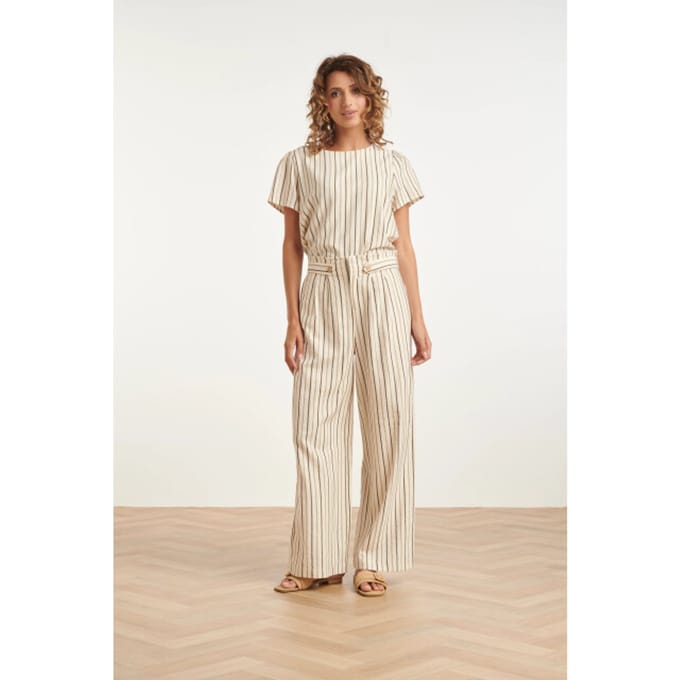 Smashed Lemon Gestreepte wide leg broek met knoopdetail |