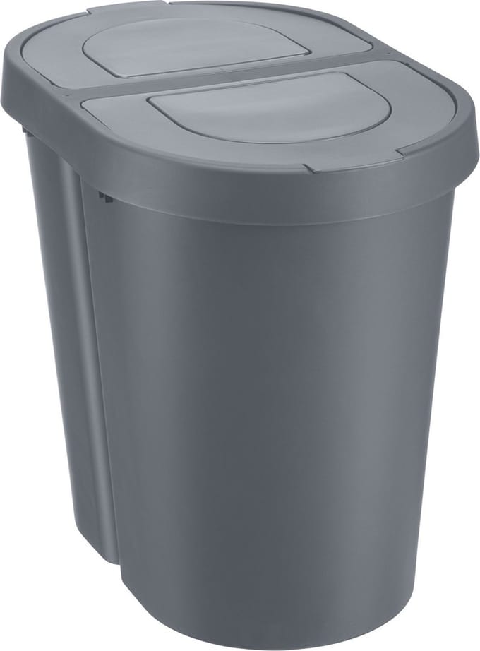 Plast Team - Prullenbak / Afvalbak - scharnierend deksel - 2 x 25 l Seattle Swing - grijs