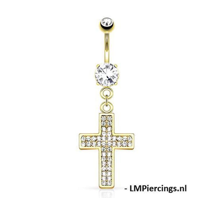 Navelpiercing Gem Paved Cross hanger - goud - LMPiercings