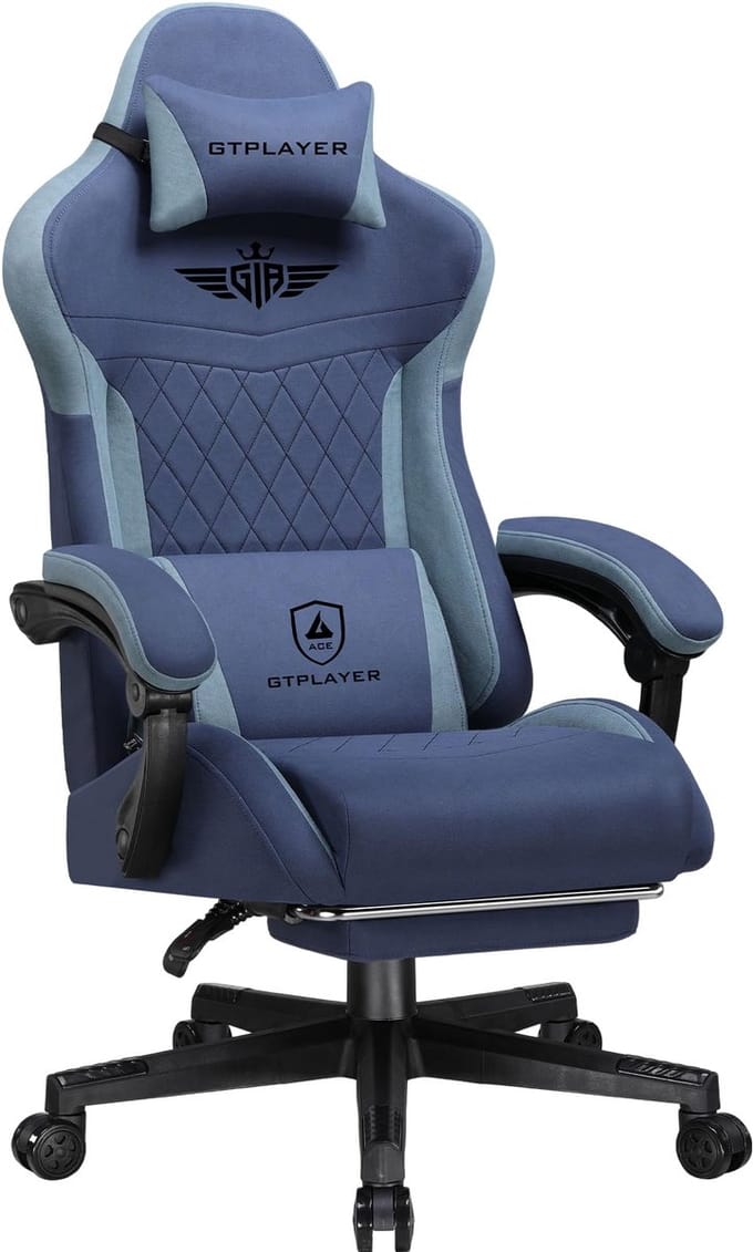 GTPLAYER - Gamingstoel Technisch - Met Lendensteun en 150 kg - Donkerblauw