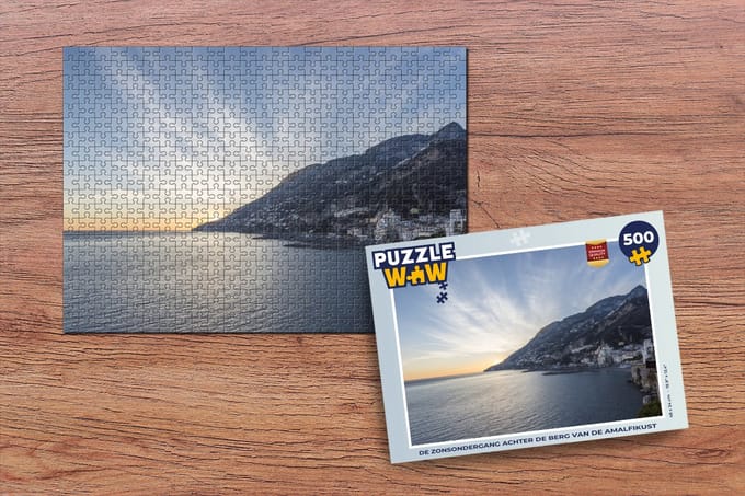 Puzzel De zonsondergang achter de berg van de Amalfikust - Legpuzzel - Puzzel 500 stukjes
