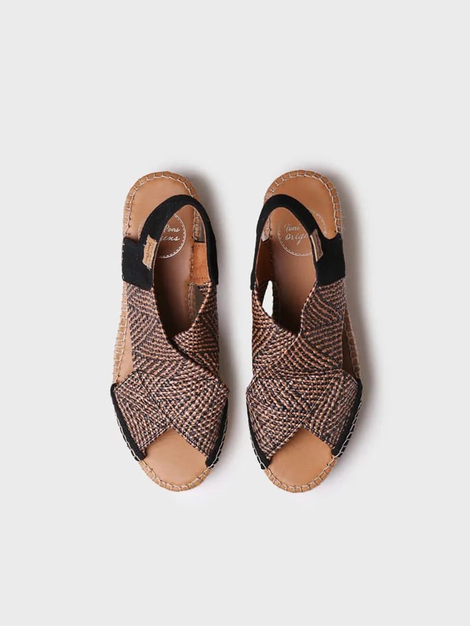 Dames espadrille met sleehak en veelkleurige elastische bandjes | MASAI