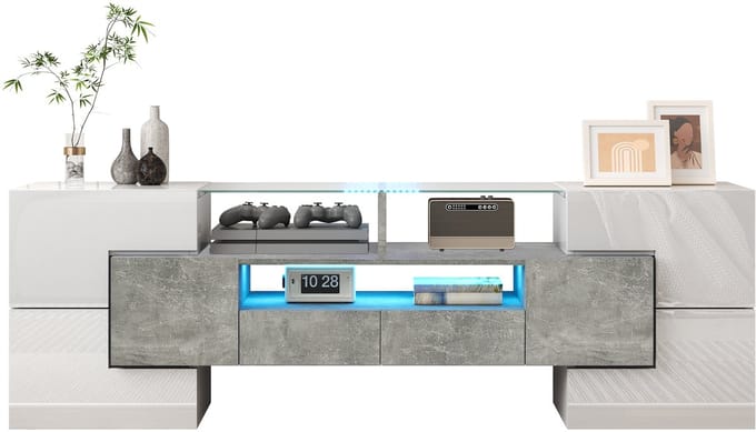 TV-lowboard - 145 cm - LED en Glasoppervlak - Hoogglans en Modern Design - Hout en Glas - Wit