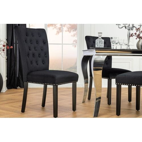 Eetkamerstoel zwart fluweel chesterfield stijl