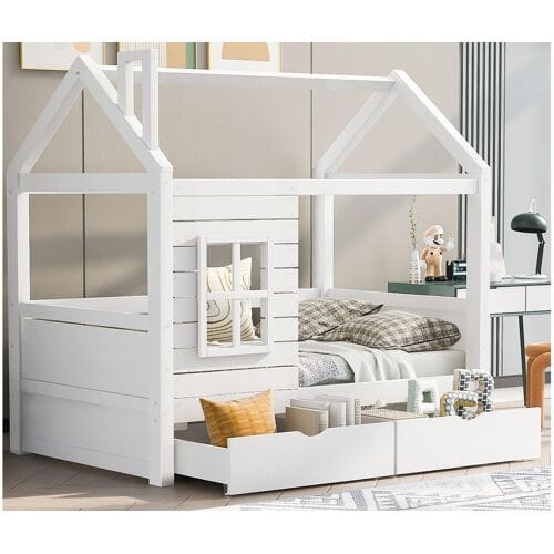 ModernLuxe Kajuitbed 80x160 cm met 2 lades - huisvormig - massief hout - Wit