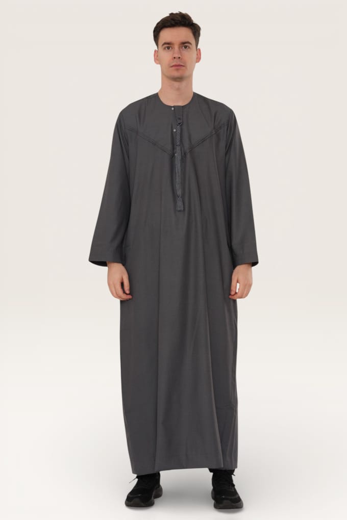 Heren grijze Eid Marokkaanse Jubba Robe Djellaba Ramadan Eid Thobe LFS-HM11