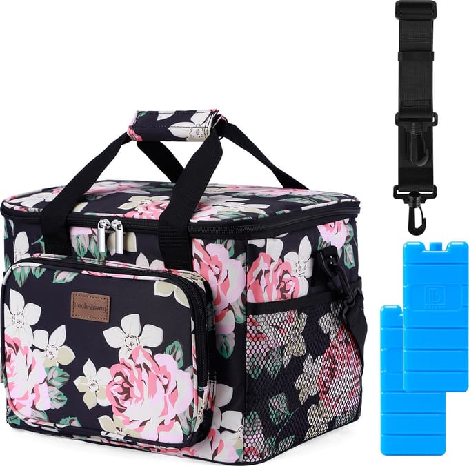 Packaway 4 Laags Geïsoleerde Koeltas - Lunchtas 15 liter - Black Flower