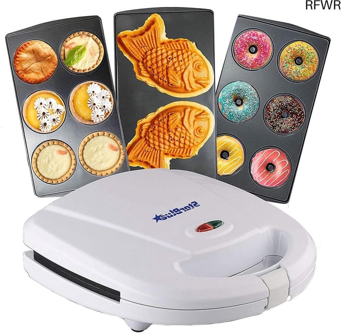 RFWR® 3-in-1 Mini Dessertmaker - Mini Donuts, Taarten en Taiyaki Maker - Wit