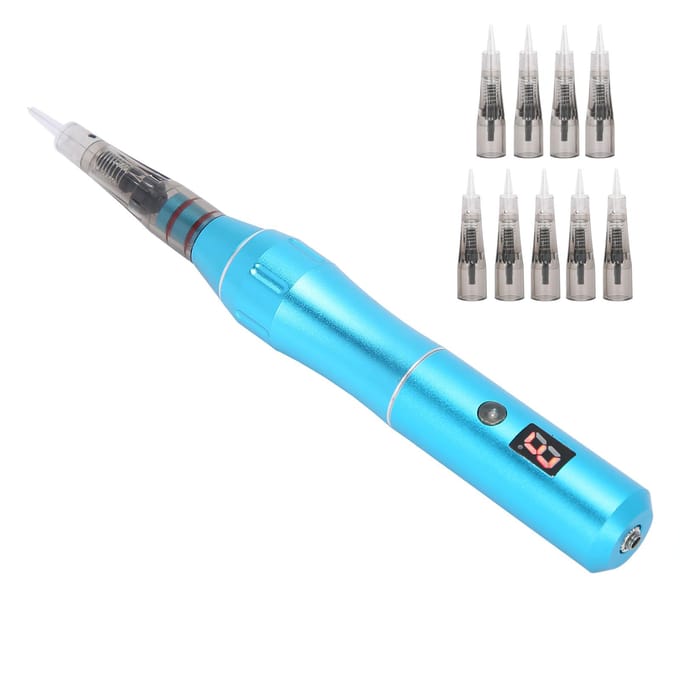 Machine de Microblading Semi-Permanent Rechargeable Aiguille Cartouche Stylo Tatouage MTS  (Bleu ) US Plug rouge